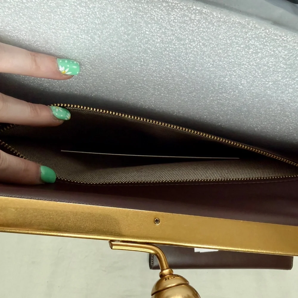 COACH Large Kisslock Frame Bag, Wallet, Bag Chain NEW W/TAGS Dark Brown CBR51 - Picture 4 of 15